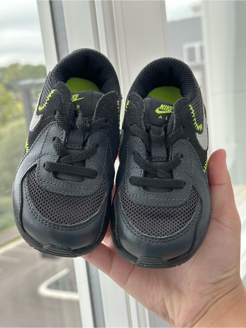 Toddler Nike Air Max Excee Black Sneakers with Neon Green Accents